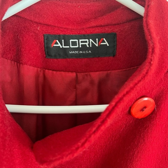 Vintage Alorna Wool Coat – Bold Red Double-Breasted Mid-Length Made in USA large - Picture 2 of 14